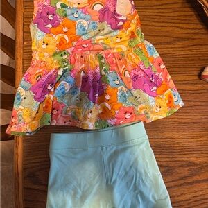 Care Bears Multicolor Peplum Top with Light Blue Shorts bamboo